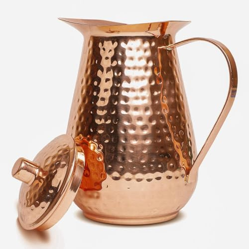 Artisan's Anvil Kupferkrug mit Kupfergriff und Deckel, reines 100% gehämmertes Gefäß, robuster Kupferkrug, handgefertigt, 180 ml, ideal für Wasser, Ayurveda, Moscow Mule, Cocktails