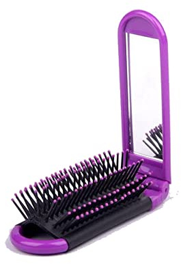 Ttiy Brosse à cheveux pliante portable avec miroir - Outil de coiffure créatif pour femmes et filles - 1 pièce (violet)
