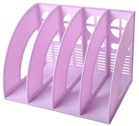 Marte Vanci Schreibtisch-Akten-Organizer, stabiler Schreibtisch mit 4 Fächern, Zeitschriften-Kunststoffhalter, Rahmen, Aktentrenner, Dokumentenschrank, Display und Aufbewahrung, Organizer-Box violett