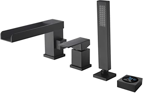 Boyuan Wannenarmatur Wasserfall Messing Badewannenarmatur Digitalanzeige Wannenbatterie Deck Montiert 4 Löcher Badewannenarmaturen Badewannen Amaturen Set mit Handbrause,150cm Brauseschlauch