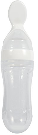 YUMILI Biberón para Bebé, 1 Pieza 90ml Biberón de Silicona para Bebés Pequeños, Biberón para Alimentos para Bebés con Cuchara para Alimentos Frescos, Alimento para Exprimir Cereales(Blanco)