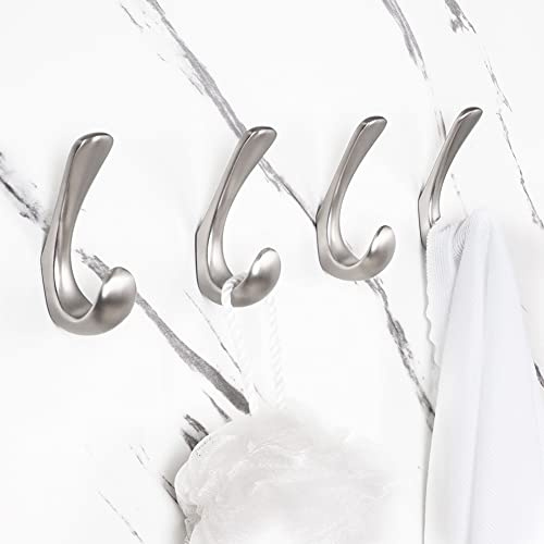 Metaliby 4 Pack Towel Hooks for Bathrooms Wall Mounted, Brushed Nickel Bathroom Hooks for Towels, Robe & Towel Hook for Wall, Modern Bath Towel Hook