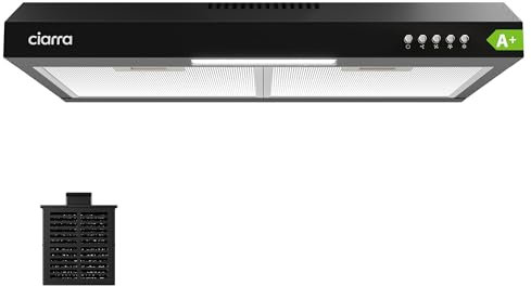 CIARRA AWB6903A Hotte Aspirante 60cm Encastrable - Evacuation& Recyclage - Extracteur d'air Mural Filtrant - LED Eclairage - Noir