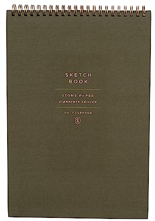 Fringe Studio Spiral Sketchbook, Standard Olive, Bookcloth Wrapped Flex Cover, 7.75 x 11.25, 40 Perforated Stone Paper Sheets (594066)