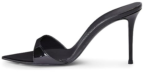 Sandali Mulo con Tacco a Spillo da Donna, OXOAMP-026 Slip On a Punta Stiletto Tacchi Alti 8.5~9.5 CM Heels Scarpe,Nero,39 EU
