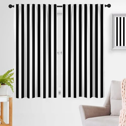 zokyer Black and White Striped Curtains 63 Inch Length, 2 Panel Set Vertical Stripe Farmhouse Drapes, Modern Goth Room Darkening Window Treatments, 42 W x 63 L Rod Pocket