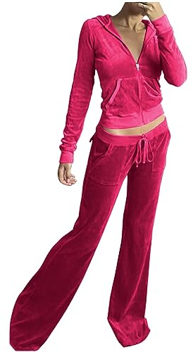 Women Tracksuit 2 Piece Outfits Velour for Velvet Jogging Workout Sets Ladies Zip up Hoodie Sweatshirt Elastic Waish Pants Set Plain Sport Activewear Fashion Casual Long Sleeve Suit Loungewear