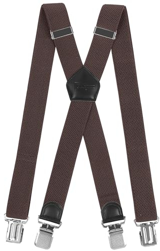 Hosenträger Herren Extra Stark mit Sehr Starken 4 Metall Clip, Hosenträger Herren Breit Lang X Form, Elastisch und Längenverstellbar, Sehr Gut Geeignet für Große oder Schwere Menschen (Dunkelbraun)