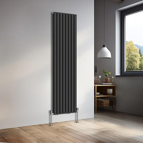 NRG 1800x472mm Vertical Oval Double Panel Heater Radiators Black | Central Heating Rad, Modern Radiator, High Heat Output, Radiator Wall Mounted, Space Saving, for Living Room, Bathroom