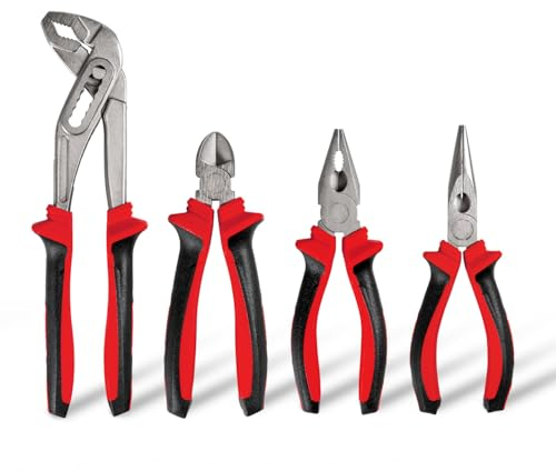 WALTER Zangen-Set 4 tlg.,1x Wasserpumpenzange 250mm, 1x Spitzzange 160mm, 1x Kombizange 160 mm, 1x Seitenschneider 160 mm, viele Anwendungszwecke, einfache Bedienung, Multifunktional einsetzbar