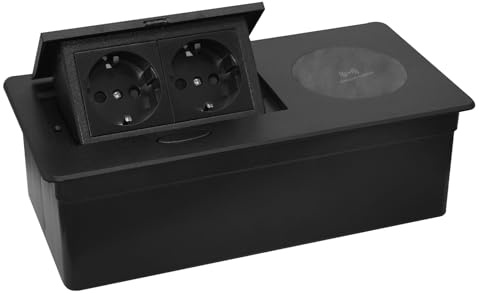 CHENGPI Regleta Con 2 Enchufes y Cargador Inalámbrico 15W, Enchufe Encimera Cocina, de Superficie, Empotrable Mesa