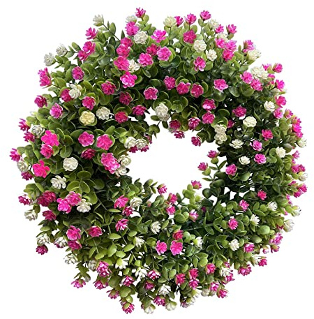 Türkranz Frühling Künstliche Blumen Grün Girlande Haustür Deko Kranz Frühling Außen Blumenkranz Deko Frühlingskranz Türkranz Ganzjährig Deko Bauernhaus Draußen Drinnen Deko Kranz (Pink, One Size)