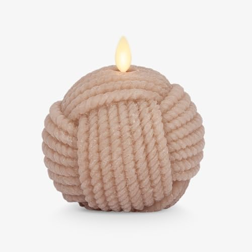 Luminara - Flameless Holiday Crystal Beads Glitter Sphere Candle - Timeless Taupe Rope Ball - Pack of 1-4x4.25 - Auto Timer Built-in 5-Hour Timer
