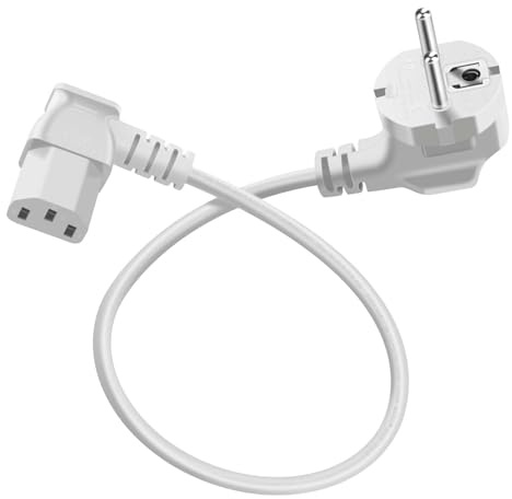 HuaLiSiJi Kaltgerätestecker Gewinkelt Netzkabel 3 Polig Kaltgerätekabel, Kabel Schutzkontakt Stecker Typ F (CEE 7/4) auf C13 Buchse, Für Computer Server Monitor Reiskocher (Weiß, 1m)