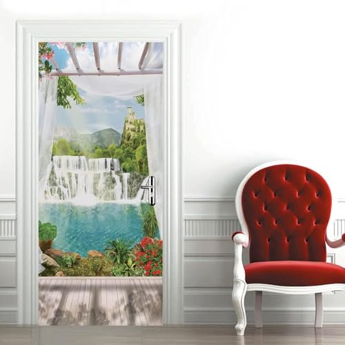 Türtapete Selbstklebend 90x210 cm Türfolie Selbstklebend Berg Türaufkleber Türposter Fallen Türsticker Fototapete 3D Effekt für Schlafzimmer Wohnzimmer Küche A2041