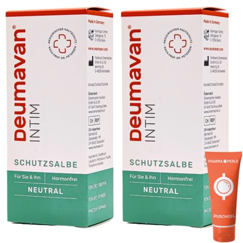 Deumavan Intim Schutzsalbe 2x 50ml I täglicher Intimschutz I Für Sie und Ihn I bei Brennen, Juckreiz, Wundsein I trockene und geschädigte Intimhaut I Hormonfrei I Spar-Set plus Pharma Perle give-away