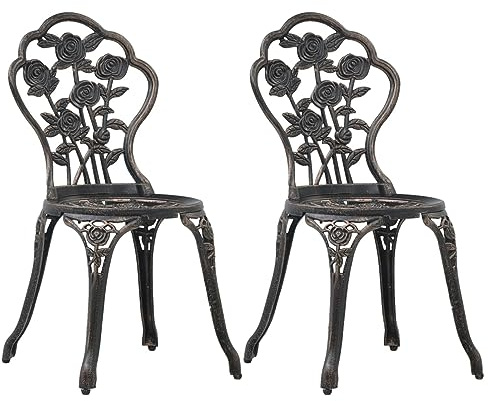 Homgoday Bistrostühle 2 Stück aus Aluminium-Druckguss Bronze, Möbel, Esszimmerstühle für den Garten, Stühle für den Außenbereich, Gartenmöbel