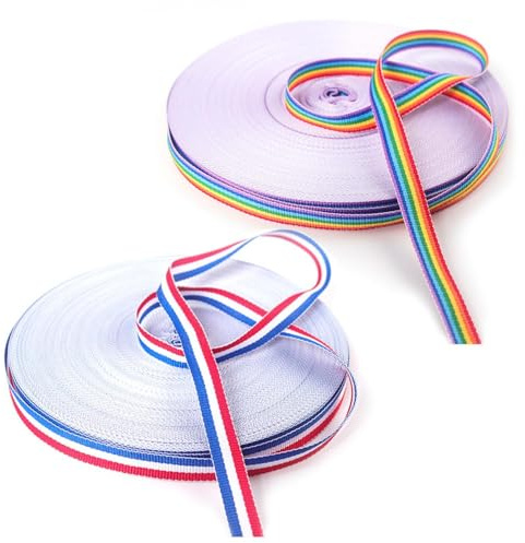 2 Rotoli Di Nastro Liscio, Nastro Da Imballaggio Rosso, Blu E Bianco, Nastro A Righe Colorate, Nastro Per Confezioni Regalo, Rotolo A Righe, Adatto Per Confezioni Regalo Fai Da Te