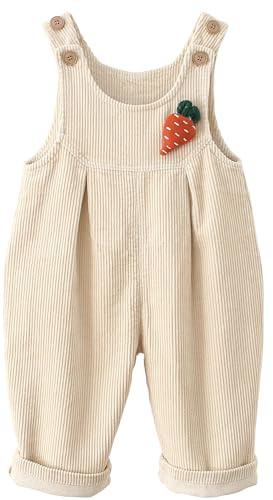 Happy Cherry Bambina Bambini Salopette in Velluto a Coste Regolabili Pantaloni a Bretelle Neonato Pagliaccetto Cotone Senza Maniche con Modello di Carota per Bimbo Bimba Beige 12 Mesi