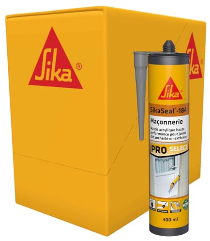 Mastic acrylique - SikaSeal-184 Maçonnerie - Gris béton - Carton 12x300ml | Réparation de fissures - Joints d’étanchéité - Haute performance - Extérieur et intérieur