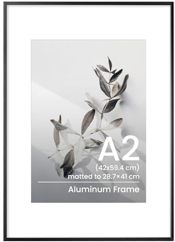 A2-Rahmen, schwarzes Aluminium, A2 (42 x 59,4 cm), Galerie-Poster-Bilderrahmen mit Passepartout für A3 (28,7 x 41 cm), A2/A3, Posterrahmen für Zuhause, Büro, Poster, Galerie, Kunstdrucke zum Aufhängen