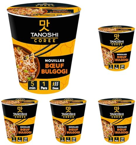 TANOSHI - Cup Nouilles Instantanées Saveur Boeuf Bulgogi - Nouilles coréennes Instantanées - 1 Personne - 65 g