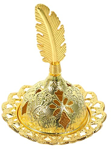 HOLIDYOYO Brûleur D'aromathérapie Moyen-Oriental Petite Taille en Métal Électrolytique Décoration D'intérieur Bureau Salon Chambre Encensoir Ornement Plume Design