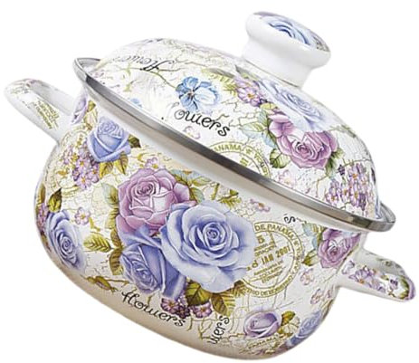 SHOWERORO Vintage Emaille Kochtopf Mit Deckel Dicker Zweiohriger Suppentopf Mit Gleichmäßiger Hitzeverteilung Und Energiesparender Wärmespeicherung Geeignet Für Induktions Gasherde Dekorativ