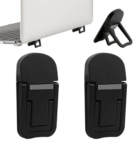 2 Pcs Invisible Laptop Stand, Portable Mini Keyboard Riser Feet Non-Slip Zinc Alloy Dual Tilt Angle Adjustment Foldable Aluminum Self-Adhesive Kickstand for Most Keyboards Laptop Desk Computer Black