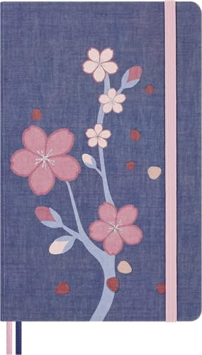 Moleskine Notizbuch Sakura, Blanko Notizbuch, Fester Leineneinband und Gummiband zum Verschließen, mit Grußkarte und Aufkleber, Größenformat 13 x 21 cm