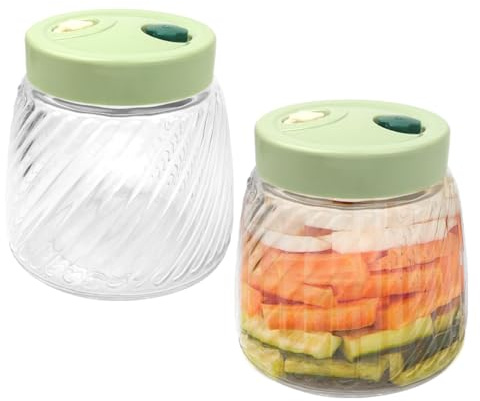 EVALIANA 2Pcs Glass Fermentation Jar with Dual Airlock Lids, Large Mouth Design for Pickling Jam, Sauerkraut And Kimchi(1L) (1000ml)