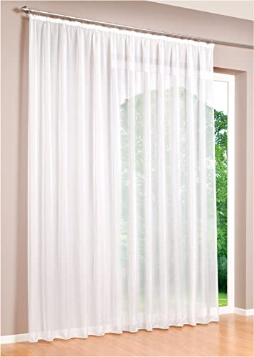 deco home | Gardinen Store Voile Vorhang mit Kräuselband, transparent Weiß, in verschiedenen Größen (245, 200)