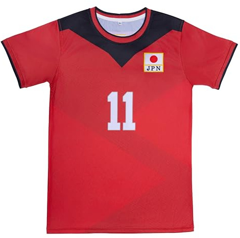 Japanische Nationalmannschaft Volleyballtrikot, #11 Nishida, Rot und Schwarz, JPN-Flagge