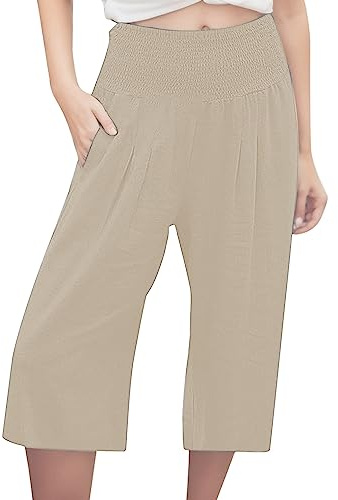 Generisch Weite Sommerhose Damen - Leicht Sommer 3/4 Große Größen Pluderhose Pumphose Caprihose Kurz Schlabberhose Ballonhose Luftige Lässige Strandhose Musselin Hose Stoffhose
