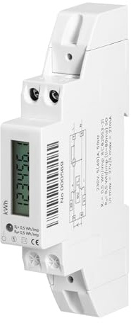 Miratic Compteur Electrique Monophasé 40A Rail Din Electrique 230V Sous Compteur Electrique Monophasé avec Sortie Impulsionnelle S0 2000 imp/kWh Certifié IEC Consommation IP51 (Numérique 6+1)
