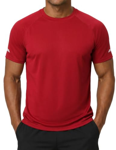 Cimic 1 Pack Men's T-Shirts Quick Dry Gym Tops Short Sleeve Sport Moisture Wicking Shirts Running Breathable Workout Athletic Tshirts(T5020-Red-L)