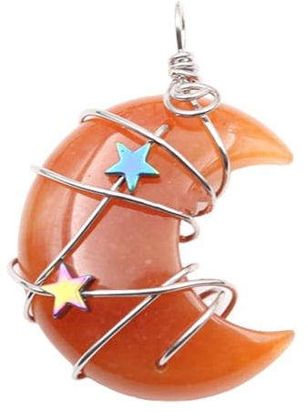 KACCDE Pendentif en forme de croissant d'étoile enveloppé de fil de fer - Tendance - Pendentif lune et étoile - Pierre naturelle - Accessoire pour un usage quotidien