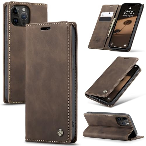 Azororo Handyhülle für iPhone 13 Pro 5G Hülle Premium Lederhülle Flip Case Magnet Tascher Kartenfach Standfunktion Klapphülle Schutzhülle für iPhone 13 Pro, Kaffee