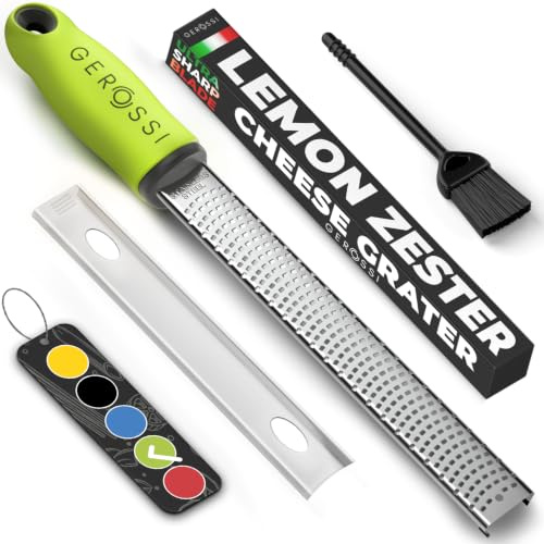 Stainless Steel Cheese Grater & Lemon Zester w/Extra Sharp Blade - Perfect for Lemon, Parmesan, Garlic, Chocolate - Spice Up Any Dish in Seconds w/Your Premium Citrus Hand Grater with Handle - Green
