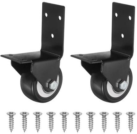 PATIKIL 2 Side Mount Casters 2Pcs L-Shaped Plate Fixed Caster Wheel Rigid Non-Swivel Caster for Furniture Workbench Cart Racks, Black
