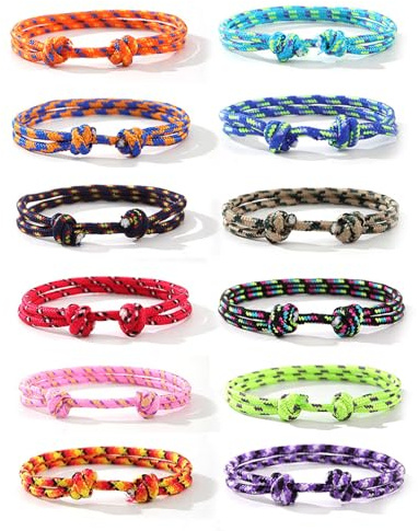 Rainway 12 Pezzi Bracciale Corda Nautica, Regolabile Bracciale In Tessuto, Fatto A Mano, Surf Braccialetti, Braccialetto Intrecciato da Nautico Colorato Corda di Amicizia per Uomo e Done