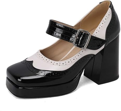 Elegantes Zapatos Mary Jane Retro Tacón Punta Cuadrada para Mujer Calzado Elegante Ocasiones Elegantes.