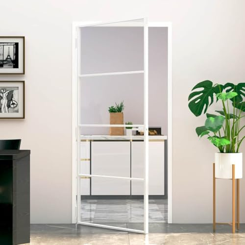 Qnhdfrt Innentür mit Zarge 93x201,5 cm Weiß Transparent, 5 mm Hartglas & Aluminiumrahmen Modernes Design Schlank Doppelseitig Zimmertür für Wohnzimmer Schlafzimmer Flur