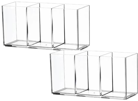 2 Stück 3-Fächern Acrylic Stifthalter,Make Up Organizer,Pinselhalter,Pinsel Aufbewahrung,Makeup Pinsel Organizer Becher,Besteck Organizer,Klarer Acryl Organizer für Schminktisch und Schreibtisch