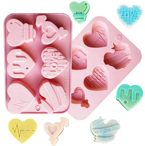 2 Pack Heart Silicone Molds, Heart Shape Chocolate Candy Molds for Valentine's Day Baking Non-Stick Food Silicone Moulds Valentine Chocolate, Candy, Gummy Making