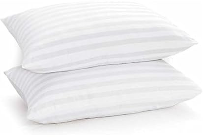 Hollowfibre Hotel Quality Pillow Bounce Back Bed Striped Pillow for Side Sleepers - Hypoallergenic Ultrabounce Filling - Standard Size 75 x 50 cm (Pack 2)