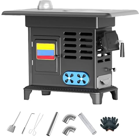 Estufa Leña Interior, Estufas de Leña con Horno, Fácil de Limpiar, Ideal para Cocinar y Calentar, y Compatible con Todo Tipo de Utensilios de Cocina
