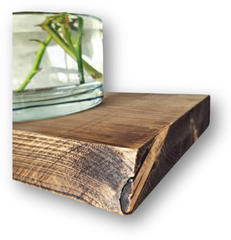 HOLLIS-WOOD Wandregal schwebend, rustikale Designkante – Massivholz 40 mm, 20 cm tief, unsichtbare Halterung, handgefertigt in Deutschland – 60 cm