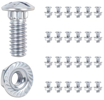 QZATTCAEN Garage Door Track Bolts & Flange Nuts, 1/4 x 5/8, Grade 8.8 Heat Treated Steel, Zinc Plated Flat Head Carriage Bolt for Vertical/Curved Rails & Extension Ladders (25 Sets)