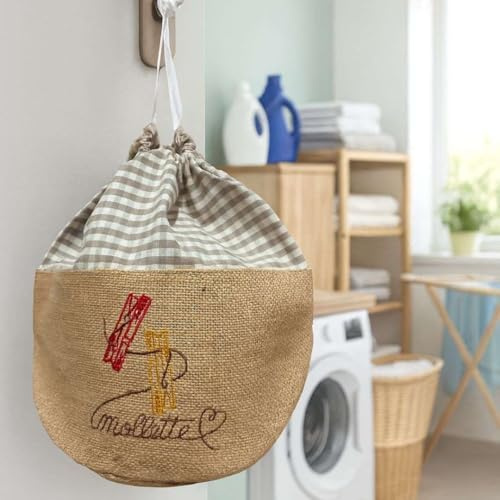 RICAMI FIORENTINI BALDI Ricami Fiorentini Baldi Porta mollette da bucato con ricamo colorato. 100% Cotone tinto in filo. Prodotto Artigianale Toscano. (Beige)